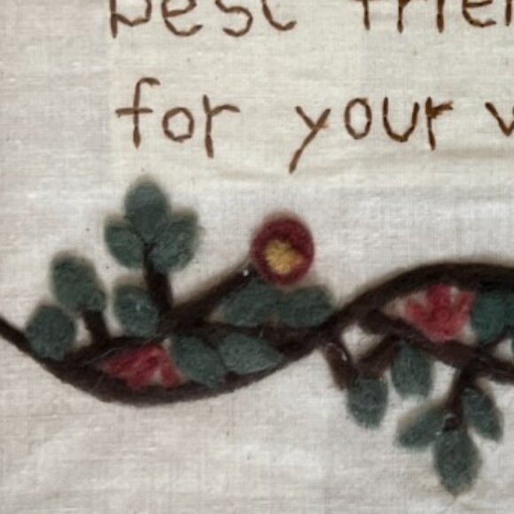 Charming FRAMED NEEDLEPOINT on Fabric w Applique Embroidery Sisters 12.5" sq - Picture 5 of 8